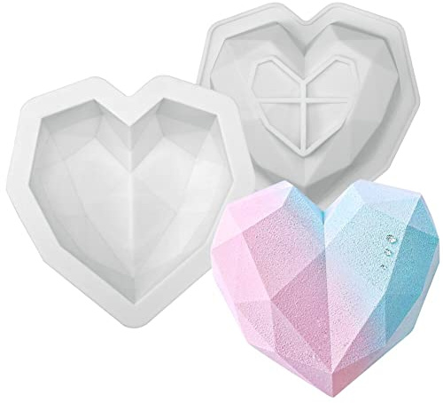 Eforcase Stampo in silicone a forma di cuore con diamanti 3D a forma di cuore per la preparazione di dolci, stampi da forno per cioccolato, mini ciambelle, pasticceria, brownie, gelatina fondente