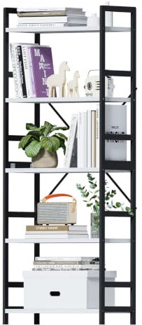 Exabang Bücherregal mit 5 Ebenen, Industrie-Style Standregal | Lagerregal Aufbewahrungsregal, für Büro, Küche, Schlafzimmer, Wohnzimmer, Arbeitszimmer, 30 x 60 x 158 cm