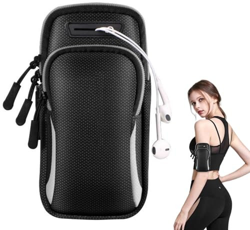 Fascia Braccio Running Resistente al Sudore con Tasca Porta Cellulare Corsa e Portachiavi Tasca per Portare il Tuo IPhone Pro Max ecc Accessorio Perfetto per Palestra, Corsa e Ciclismo (grigio)