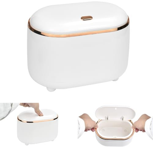 CAREDGO Mini Cestino da Scrivania Piccola Pattumiera da Tavolo Mini Cestino con Coperchio Cestino Scrivania Cameretta Pattumiera da Scrivania per Ufficio Cucina Bagno Auto, 19x14x12CM(Bianco)