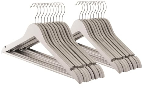 Harbour Housewares Strong Grey Wooden Coat Hangers with 360 Degree Rotatory Hook | Pack of 20 | Natural Wood Clothes Hangers with Round Trouser Bar and Non Slip Shoulder Notches Wardrobe Storage