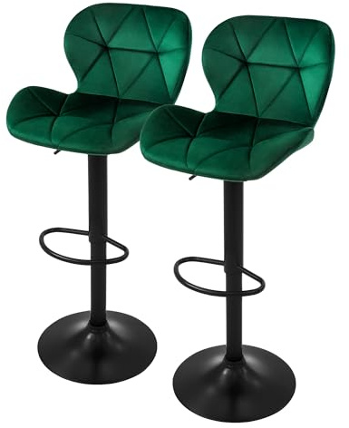 ML-Design Barhocker 2er Set, Bezug aus Samt, Grün, Gepolsterter Barstuhl mit Rückenlehne und Fußstütze, Tresenhocker höhenverstellbar 59-79 cm, 360° drehbar, Bistrohocker Hocker Drehstuhl Barstühle