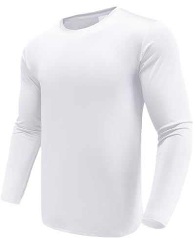 Long Sleeve Tee Shirts for Men, Dry Fit Moisture Wicking Long Sleeve Shirts, Athletic Workout Shirts for Running White-L