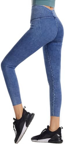 Onsoyours Jeggings da Donna Jeans Leggins a Vita Alta Stretchy Treggings Yoga Pantaloni Casual Slim Pantaloni Jeggings Elasticizzati Attillati in Denim B Blu XS