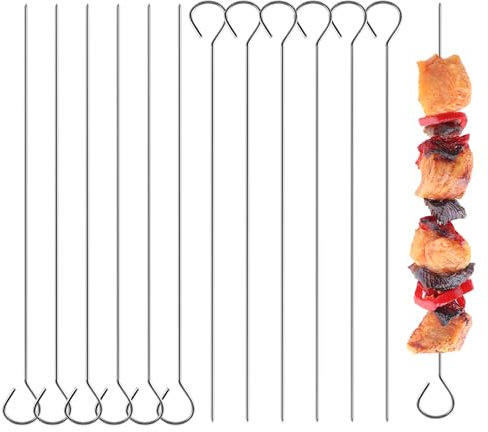 Paquete de 12 brochetas largas de acero inoxidable para barbacoa, brochetas de brochetas de brochetas de metal para asar brochetas de pollo y verduras, 20 cm