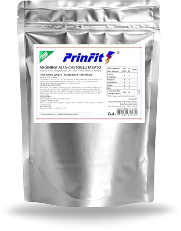 100g Arginina AAKG Alfa-Ketoglutarato polvere 100% - Integratore alimentare di L-Arginina Alpha Chetoglutarato per Sportivi per Pre Workout potente Vegan stimola Ossido Nitrico