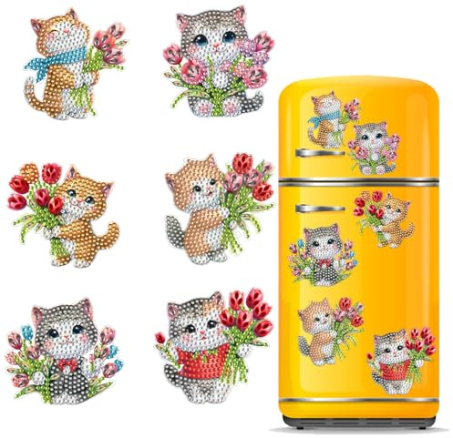 Diamond Painting Kühlschrank Magnete,einfache Diamant-Kunst-Kits,Diamant Malerei Kühlschrankmagnet Aufkleber Heimdekorationen-Katze