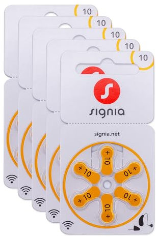 Siemens-Signia Hörgerätebatterien Typ 10 gelb, Batterien für Hörgeräte 30 Stück Vorratspack, Made in Germany, inkl. GRATIS Reinigungstuch, Wireless Approved, quecksilberfrei