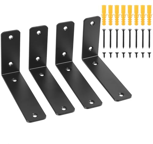 4 Stk Regalhalterung Schwarz, Winkel Regalwinkel Schwerlastwinkel, L Metallwinkel 90 Grad Regalträger für Wandhalterung Regal Holzregale Wandregalhalter, Schwimmende Regalhalterungen(150x100x4mm)