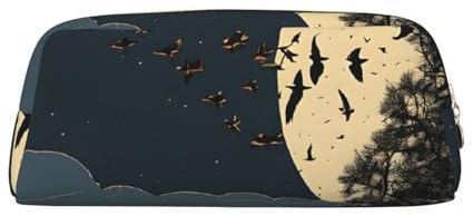 ASPOIJHN Night Crow vielseitiges Leder-Federmäppchen, stilvolle Aufbewahrungstasche für Schule, Büro, Schreibwaren, Kosmetiktasche, Münzen-Organizer, gold, Einheitsgröße, Krawattenetui