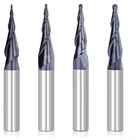 Fresa de extremo en espiral cónico, nariz de bola, fresadora de carburo de vástago de 1/4 pulgadas, broca de carburo de 2 flautas para fresar (R1.0 x 20 x 6.35 x 50)