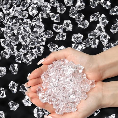 Ceya Clear Fake Ice Rocks，200PCS Vase Fillers Acrylic Fake Diamond Crystals Water Beads Marbles 13OZ Glass Gems for Centerpieces Home Winter Decoration Party Christmas Wedding Birthday Food Display