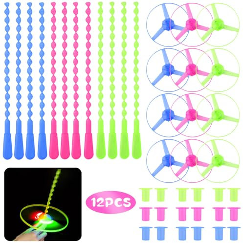 Ainiv 12PZ Disco Volante Giocattolo, Luminoso Dischi Volanti Spinti, Giocattoli Libellula Volante per Bambini, Lanciati a Spirale di Lancio Giocattoli Educativi Giocattoli per Bambini - Colore Casuale