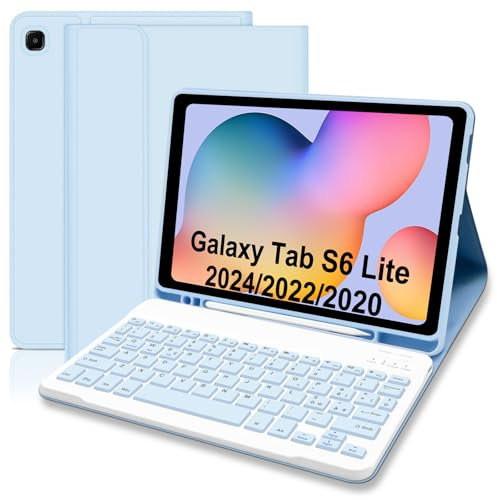 Custodia con Tastiera per Tablet Samsung Galaxy Tab S6 Lite 2024/2022/2020 10,4 Pollici, Italiano QWERTY Rimovibile Bluetooth Tastiera, Custodia con Supporto Pen per S6 Lite Tablet 10,4 (Blu 1)