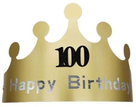 MEDIMQC Sombrero de papel de 100 cumpleaños, coronas de rey dorado, corona de fiesta de lámina dorada, gorra para cumpleaños, celebración, ducha, accesorios de fotos para 100 cumpleaños aniversario