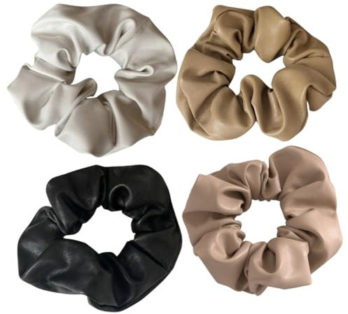 IWOWHERO 4 Stück Haargummis Aus Pu-leder Elastische Haargummis Für Frauen Und Mädchen Haar-accessoires Pferdeschwanzhalter Minimalistisches Design