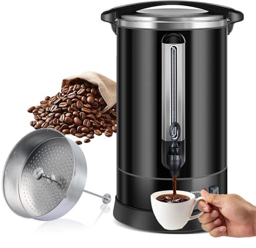 Homtone percolateur à café 120 tasses/18L à double paroi, percolateur industriel avec filtre rond et robinet, distributeur d'Eau Chaude pour Café, Thé, 1500W (Noir)