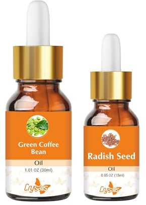 Crysalis Oil Bundles - Green Coffee Bean (Coffea Arabica.) 30ml & Radish Seed Pure Carrier Oil (Raphanus sativus) -15ml