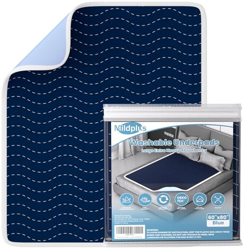 Ultra-Absorbent Extra Large Washable Waterproof Bed Pads 60X80 Reusable, Leakproof Incontinence Bed Pads for Adults, Babies & Pets , Waterproof Bed Wetting Pads & Sheet Blanket(Blue)