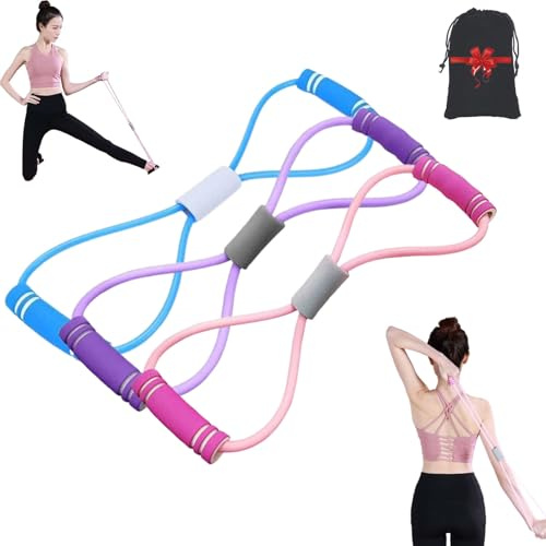 Saludea Resistance Band, Saludea Figure 8 Resistance Band with Handles, Stretch Fitness Strap for Full-Body Workouts, Strength Training, Exercise Elastic Rope for Home, Gym (3Mix)