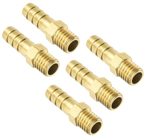 sourcing map 5Pcs Brass Hose Barb Fittings Metric M10-1.5 Male to Barb Fit Hose ID 8mm Barbed Pipe Fitting Adapter Connector for Water Fuel Air