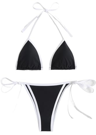 AMENGJ Dam baddräkt sexig bikini rygglös triangel bikini (färg: 4, S)