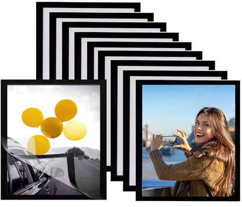 YUDAWN 10 Stück Magnetrahmen A5, Transparent Diamond Painting Rahmen Infotasche Blatthalter A5 Selbstklebend Magnetisch Bilderrahmen Plakatrahmen für Painting Wanddekoration, Schwarz