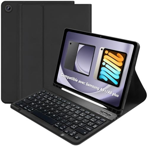 KCVV Coque et Clavier AZERTY Portable pour Samsung Galaxy Tab A9+/A9+ 11 Pouces, Tablette avec Porte-Stylo Bluetooth