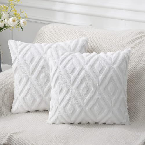 2er Set Boho Kissenbezug 45x45 cm, Kissenbezüge Flauschig Kissen Plüsch Kissenhüllen 45x45 Dekokissen Sofakissen Boho Deko Zierkissen Kissenhülle Fellkissen für Sofa Schlafzimmer Wohnzimmer (Weiß)