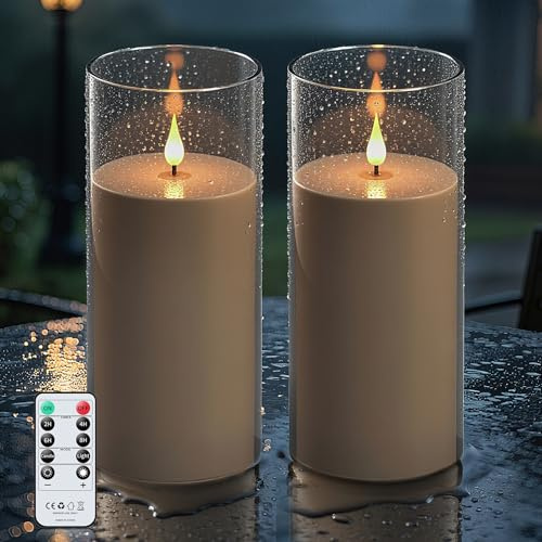 Forever Speed 2PCS Grey Waterproof Outdoor Candles,Flameless Candles with Remote Timer,22.5cmx 10cm Battery Operated Acrylic Candles for Festival Wedding Home Party Halloween Christmas Decorations