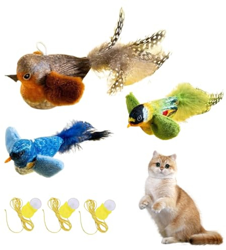 KLVGTIFS 3 stycken kattleksaker fågelflugare, interaktiv kattleksak med kattmynta, realistisk löddrande, kattleksak, plyschfågel, flappy bird, självaktivitet för katter