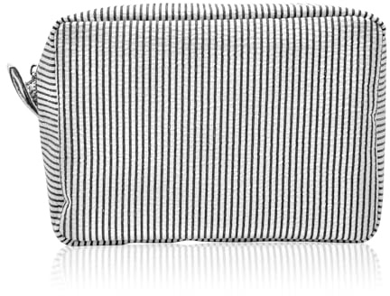 BRDXOOL Borsa cosmetica da donna borsa cosmetica da viaggio grande capacità portatile a righe borsa cosmetica dolce donna scatola di immagazzinaggio borsa da toilette ampia apertura, Nero , L