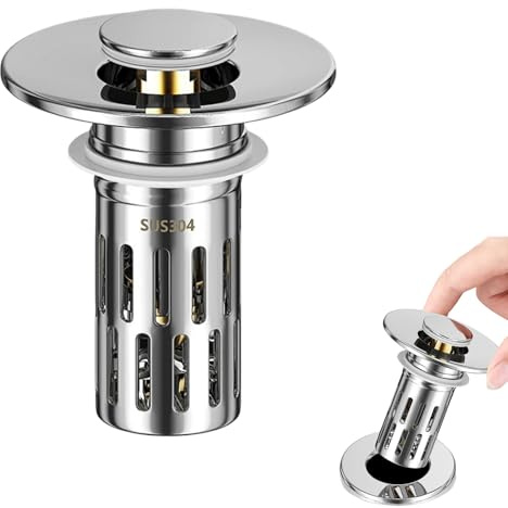 Gativs Waschbeckenstöpsel mit Abflusssieb, Edelstahl Pop Up Abflusssieb, 3-in-1 Waschbeckenstöpsel, 25-30 mm Universal Pop Up Abflusssieb Waschbecken, Abflussstopfen für Bad, Küche, Badewanne