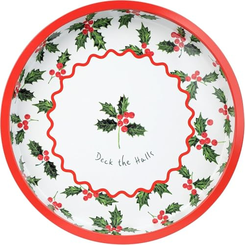 Talking Tables Rundes Serviertablett mit weihnachtlichem Stechpalmen-Design für Tee, Kaffee, Getränke, Lebensmittel, Sandwiches, dekoratives festliches Blechgeschirr-Design, Weihnachten, 30 cm, Grün