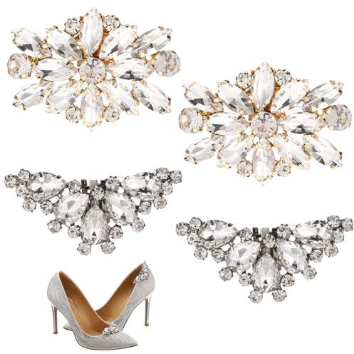 AHQiZFX 2 Pair Elegant Rhinestone Shoe Charms, Detachable Fashion Womens Crystal Shoes Clips, Sparkling Wedding Shoes Buckles, Bridal Wedding Prom Party High Heels Accessories