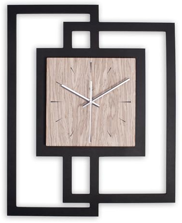 Kreative Feder Moderne Designer-Wanduhr aus Holz mit stilvollem Akzent aus Graueiche-Furnier (Graueiche, leises Funkuhrwerk)