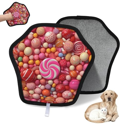 WowPrint Cute Lollipop Gant d'épilation d'animaux pour chat et chien Gants électrostatiques réutilisables Brosse Outil pour canapé, vêtements, tapis, meubles, siège de voiture