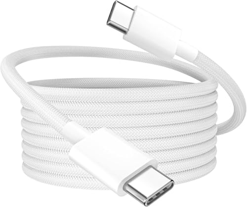 CLEM Tech- Cavo USB C a USB C da 1 m, 60 W, in nylon, colore: bianco, cavo USB C a ricarica rapida PD 60 W, compatibile con tutti gli smartphone, computer, console e tablet ideale per casa, ufficio.