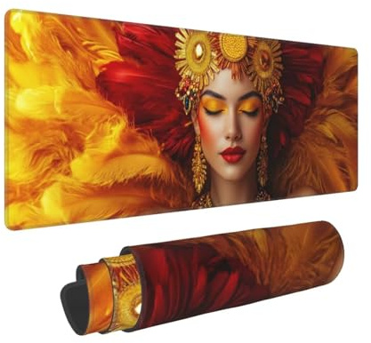 Alfombrilla Ratón XXL Gaming 1400x600x3mm, Grande Alfombrilla Ratón Amarillo Patrón Mouse Pad Gaming, Tapete Rato Mujer Impermeable y Antideslizante Base de Goma para Decoracion Escritorio 0E-504