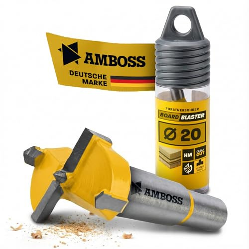 Forstnerbohrer Ø 20 mm – Amboss Werkzeuge BOARDBLASTER Hartmetall Holzbohrer – präzise Bohrungen Holz & Plattenwerkstoffe (Spanplatten, OSB-Platten, Multiplex)