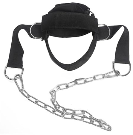 Correa de arnés de cabeza y cuello – Hierro + Nylon ajustable, tamaño libre, diseño cómodo con cinturón, soporte resistente a los arañazos | Equipo de fitness de refuerzo del cuello para el gimnasio
