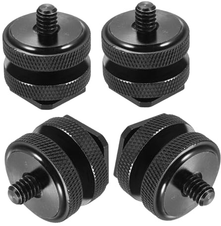 JEWEDECO Adaptador de Tornillo Doble 1/4 Pulg para Zapata de Flash, 4 Piezas para Montaje de Trípode y Soporte de Cámara, Accesorio Portátil para Fotografía Profesional