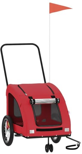 Teenpull Rimorchio per bicicletta cani rosso tessuto Oxford con telaio in ferro 124,5 x 63,5 x 66 cm pieghevole per viaggi ed escursioni con passeggino per animali domestici e carrello per gatti