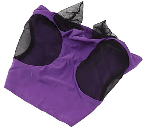 Duokon Masque Anti-Mouches pour Chevaux avec Oreilles en Tissu tricoté, Masque Facial pour Cheval 44 X 36 Cm, Couverture Respirante du Nez et des Oreilles, Bloc UV à 60% pour l'écurie des (Violet)