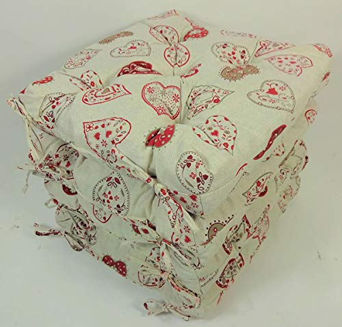 Rattani Set 4 x Stuhlkissen/Sitzkissen Klara 42 x 42 cm Dicke 8 cm, Stoff Mirha Leinen Herz - Made in EU