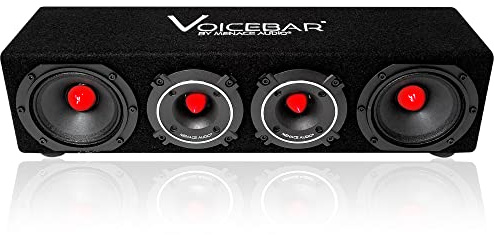 Menace Audio Voicebar Mitteltöner-Gehäuse mit hoher Ausgangsleistung, schlankes Profil, rote Kugeln