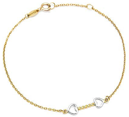 Maverton Damen Herz Armband 333 Gold + personalisierte Geschenkbox mit Gravur - zartes Armband mit doppelten Herzen für Frauen - Länge: 17-19 cm - 8 Karat