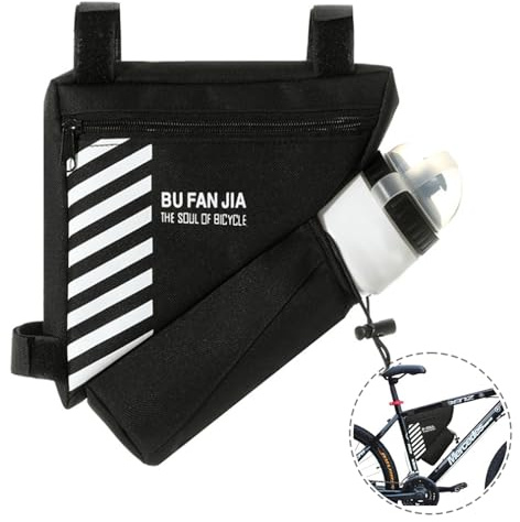 Floatdream Borsa Triangolo Bici, Borsa Impermeabile a Triangolo con Sacchetto Bollitore, Borse Triangolari in Nylon, per Borse per Biciclette, Attrezzi per la Manutenzione, Bottiglie D'acqua (Nero)