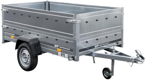 UNITRAILER Pkw Anhänger Kipper 230x125 Garden Trailer 230 Kipp, 750 kg Auto Anhänger mit Stützrad und zusätzlichen Bordwänden, idealer Autoanhänger 750kg