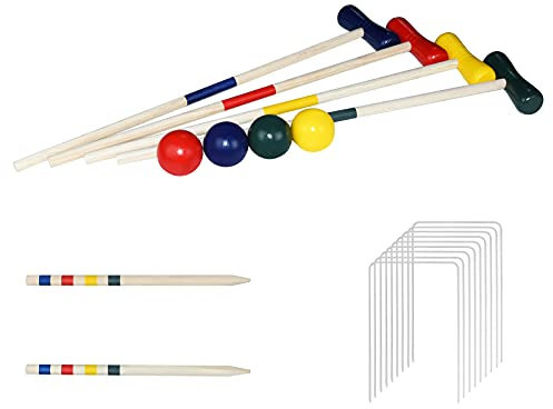 Froadp Croquet Set aus Kiefernholz Krocket Spiel Erwachsene Holz Krocketspiel Cricket Game Holzspielzeug für 4 Spieler Garten- oder Freiluftspiel